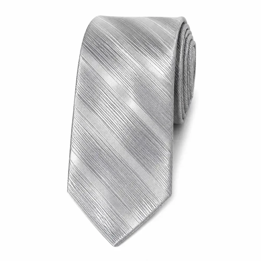 Van Heusen 100% Silk Neck Tie, Silver Striped, Made in China, 4 inches Wide